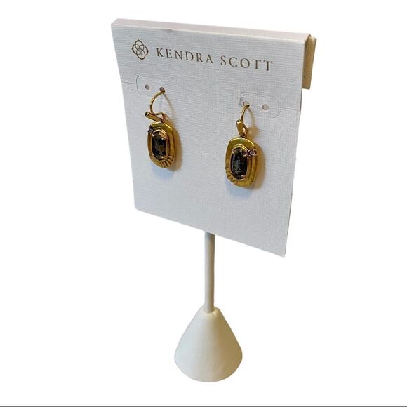 Kendra Scott Vintage Gold & Black Pyrite Small Drop Earrings. - Picture 4 of 6